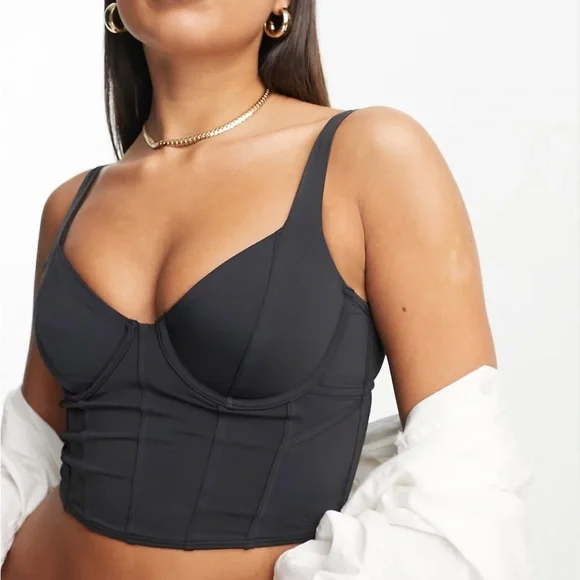 Hollister Gilly Hicks Black Crop Top Corset Bustier Goth Dk Coquette Y2K small - Picture 1 of 3